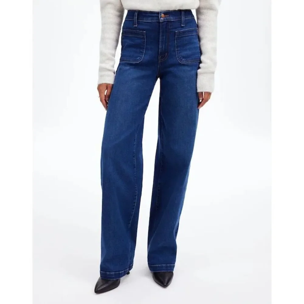 Madewell The Emmett Wide-Leg Full Length Jean Patch Pocket Allentown Wash 24 NWT